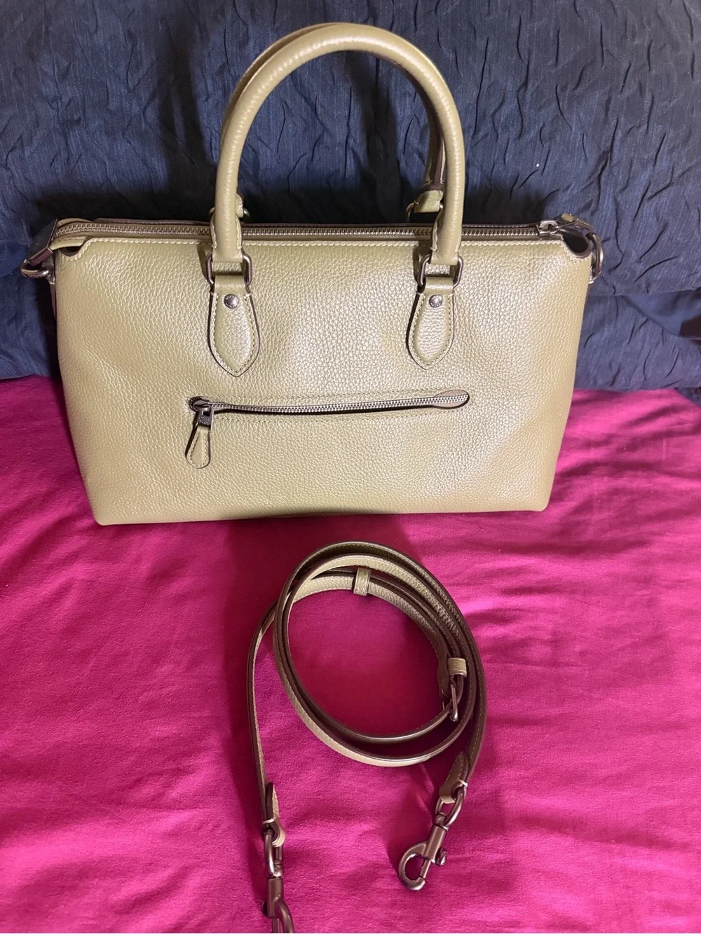Coach Olive Green Pebbled Leather Satchel with Detachable Strap